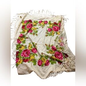 Vibrant Floral Women's Scarf with Fringe